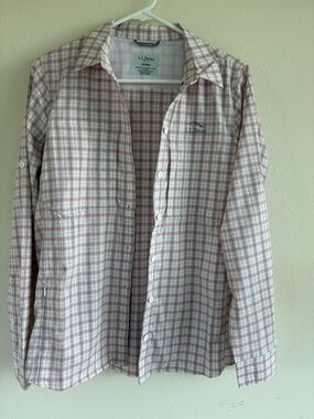L.L.Bean Women Tropicwear LongSleeve Plaid Performance Shirt | XS REG | Red/Grey